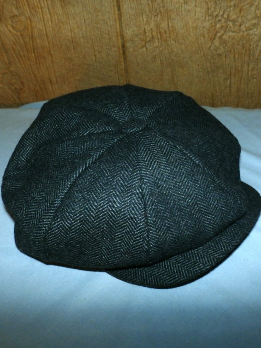 BOTVELA Men's 8 Panel Black Wool Blend Newsboy Flat Cap Herringbone 7 1/2 Lg